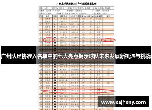 广州队足协准入名单中的七大亮点揭示球队未来发展新机遇与挑战